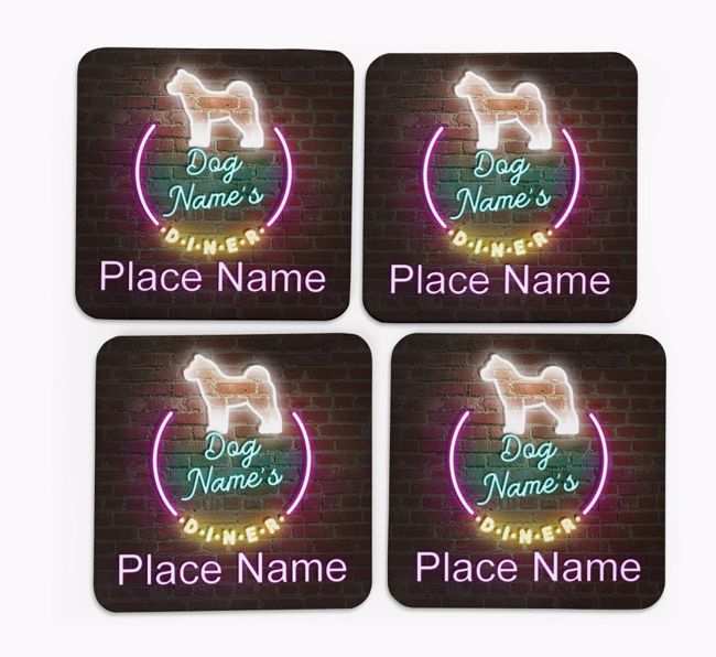 'Neon Lights Diner' - Personalized {breedFullName} Coasters